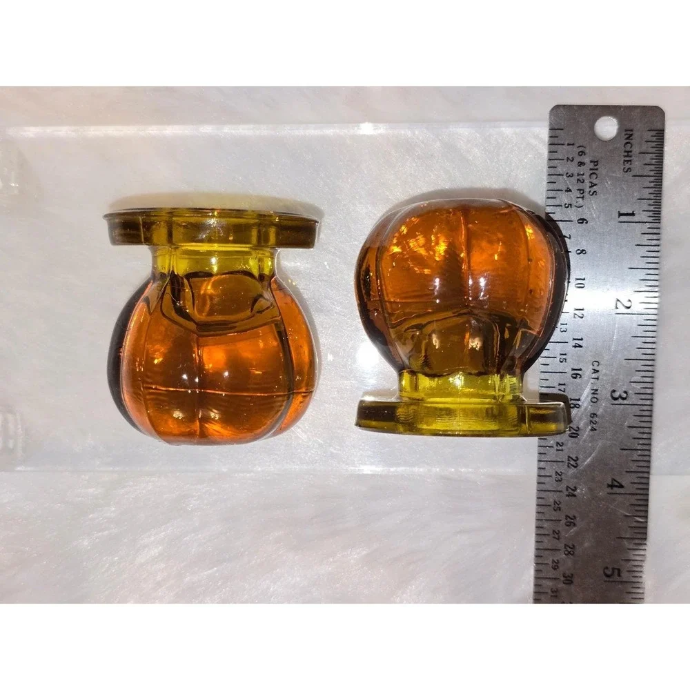 Vintage‎ Amber Glass Pumpkin-Form Taper Candle Holders - Set of 2